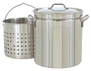 Bayou Classic 44 Qt. Stainless Steel Crawfish Boiling Pot, Steamer & Fryer w/Basket #1144